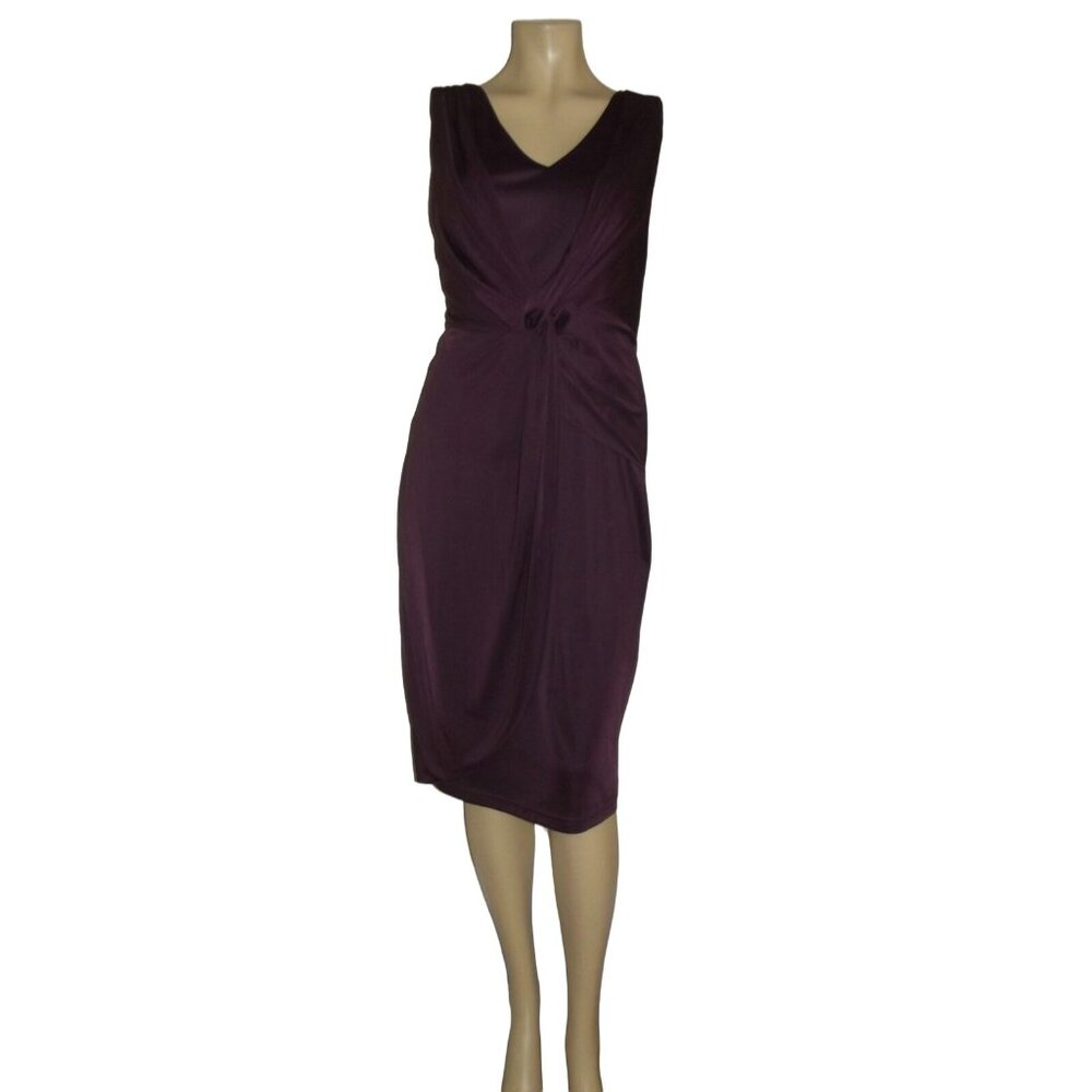Sleeveless Ruched Knee-Length Dress in Deep Plum